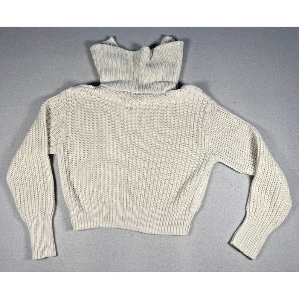 American Eagle Women's Chunky Knit Quarter Zip Pullover Sweater MEDIUM Cream - Picture 6 of 6